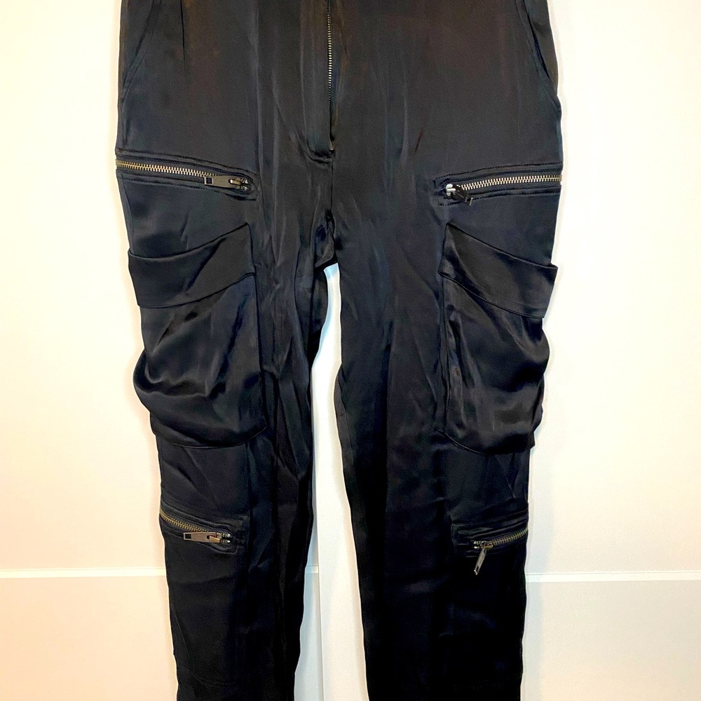 Kooples Silky Cargo pants in black.